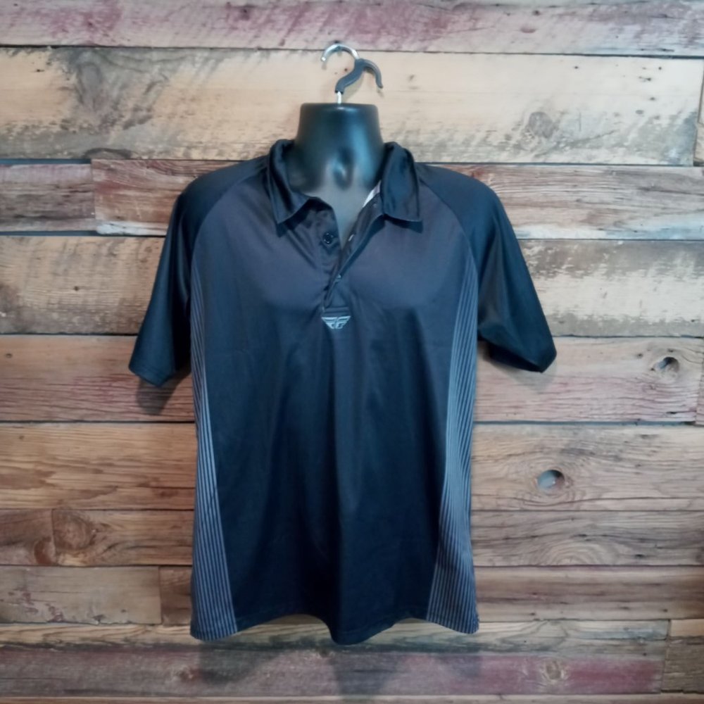 Fly Racing Shirt Mens Size Medium Black Striped Underarm Panel Polo Style